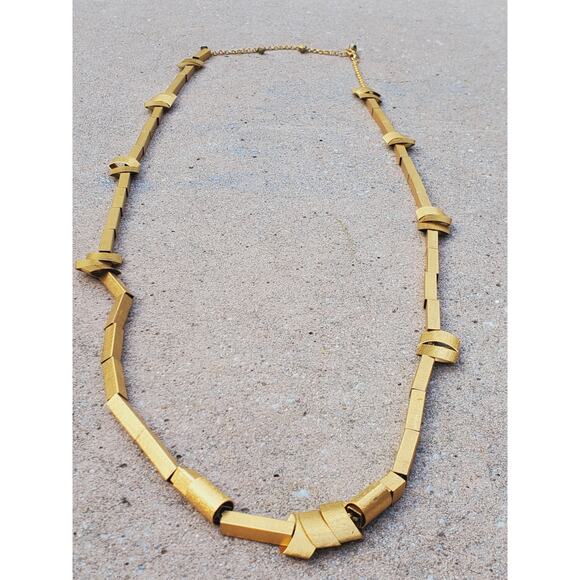 Chunky Gold Tone Geometric Statement Necklace – Layered Sculptural Boho Glam - Picture 1 of 14